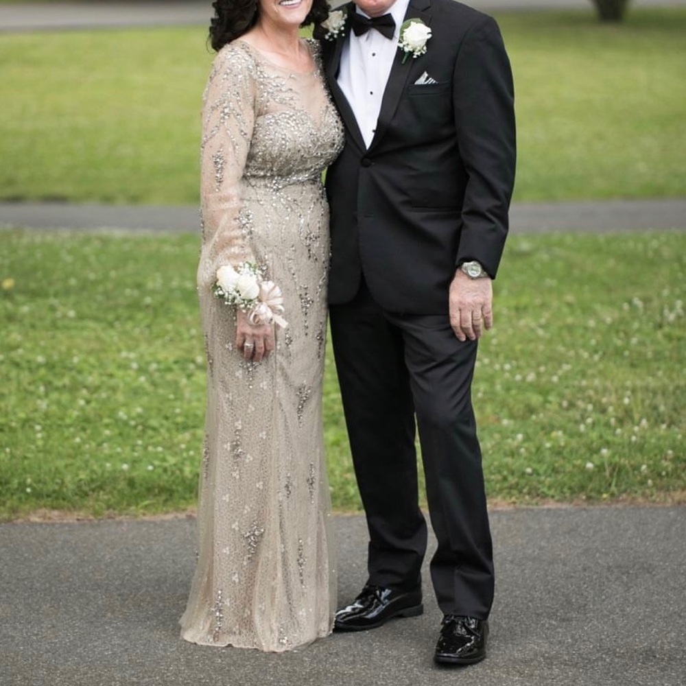 Beaded Lace Floor Length Mother of the Bride Gown - Picture 2 of 8